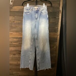 We The Free Light Blue Wide-Leg Distressed Hem Jeans